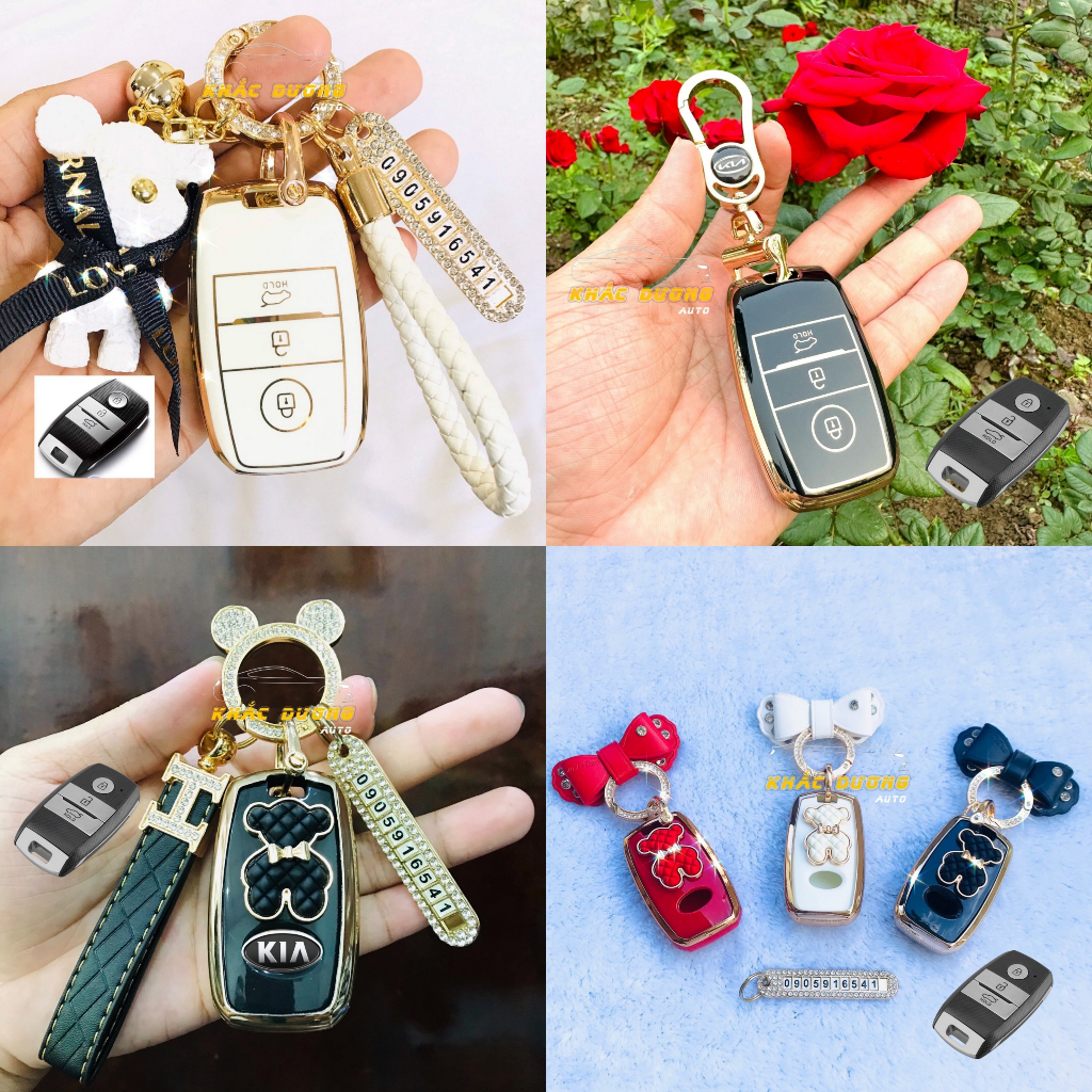 Ốp chìa khoá Kia Sonet Morning Seltos K3 Carens Cerato Soluto TPU đính đá nhân tạo sang trọng