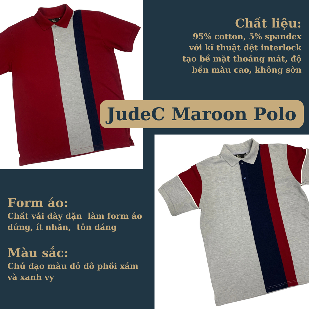 Áo Polo Unisex Maroon chất cá sấu cotton  JudeC năng động, mạnh mẽ, sang trọng