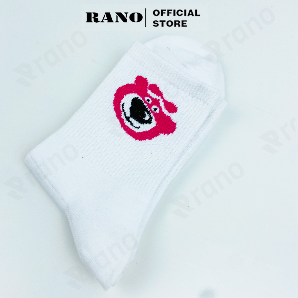 Tất nữ cổ cao họa tiết gấu dâu tây hồng RANO cotton màu trắng dễ thương hàn quốc đáng yêu