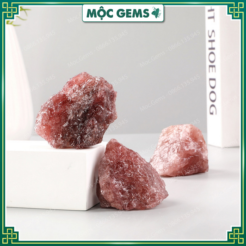 Viên Dâu Tây Thô (Strawberry Quartz), Dùng Trang Trí, Decor, Thanh Tẩy Năng Lượng