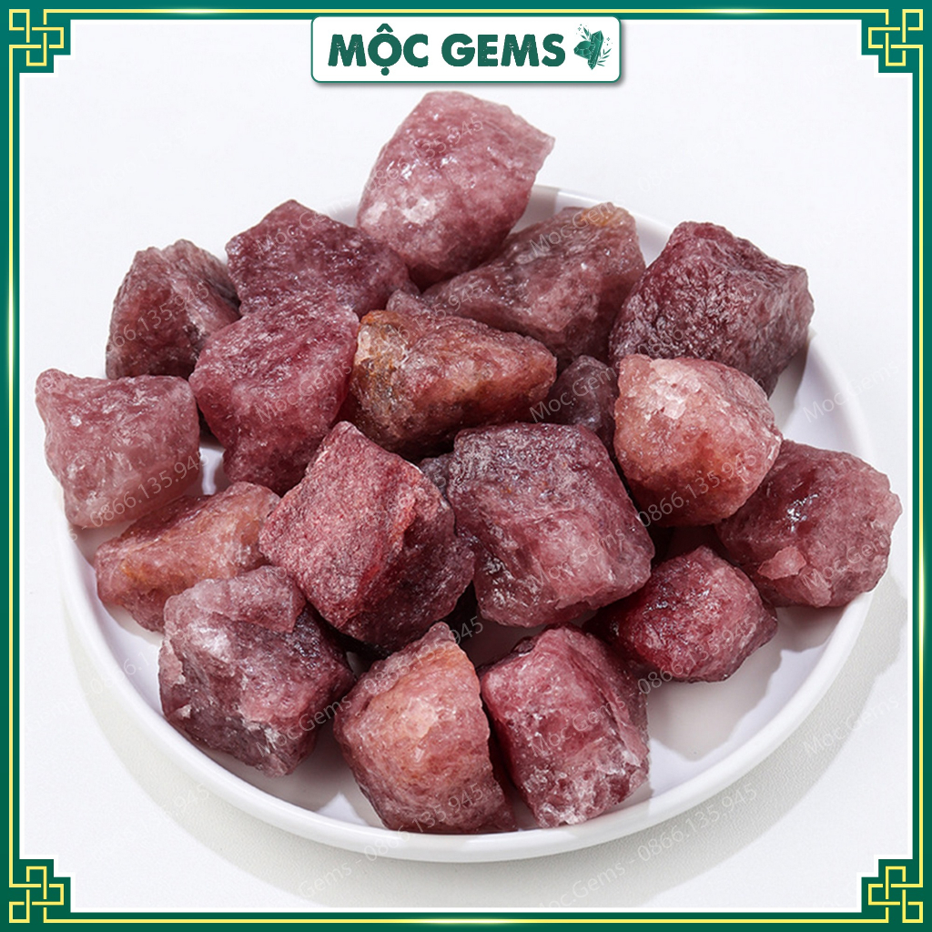 Viên Dâu Tây Thô (Strawberry Quartz), Dùng Trang Trí, Decor, Thanh Tẩy Năng Lượng