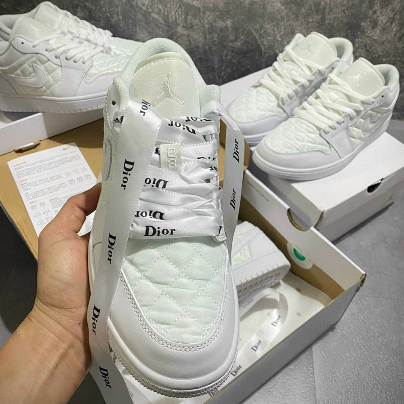 GIÀY LOW DIO QUILTED WHITE  BEST QUALITY , FULL TRẮNG J'D SC