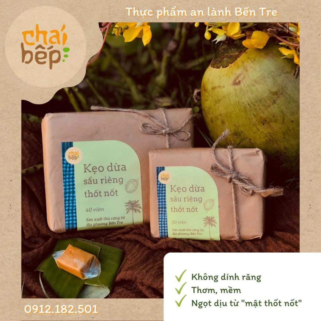 Kẹo Dừa Sầu Riêng Thốt nốt (1 gói 40 viên) - Chái bếp Bến Tre