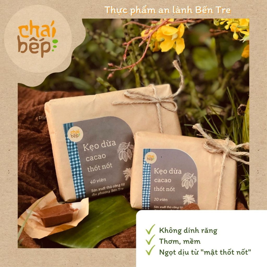 Kẹo Dừa Cacao Thốt nốt Bến Tre (1 gói 40 viên) - Chái bếp Bến Tre