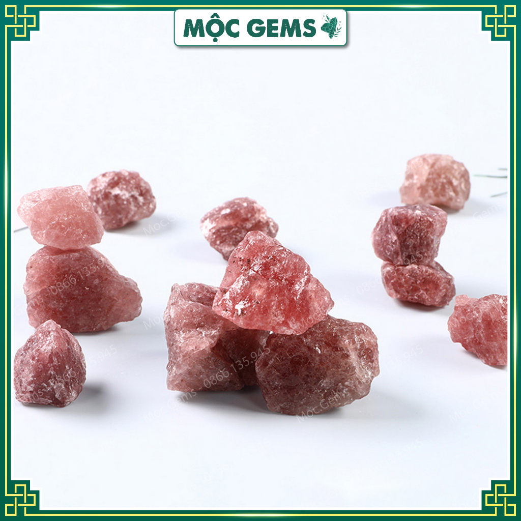 Viên Dâu Tây Thô (Strawberry Quartz), Dùng Trang Trí, Decor, Thanh Tẩy Năng Lượng