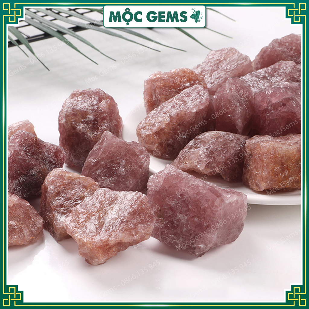 Viên Dâu Tây Thô (Strawberry Quartz), Dùng Trang Trí, Decor, Thanh Tẩy Năng Lượng