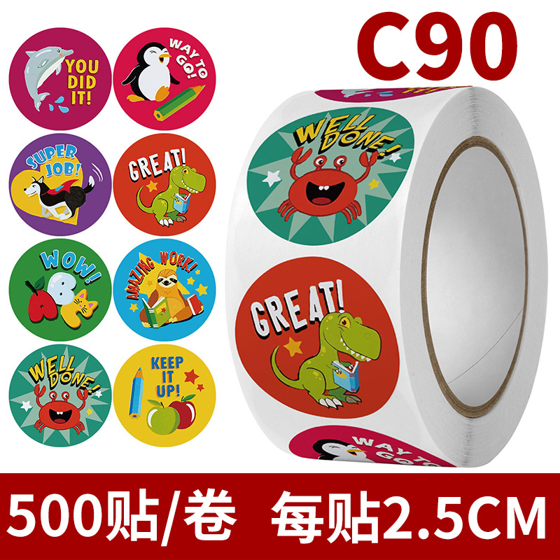 500 sticker tiếng anh khen thưởng học sinh dạng cuộn 50 mẫu