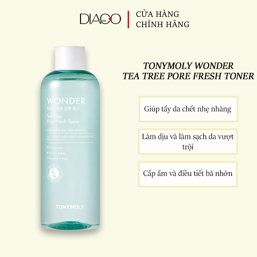 TONYMOLY WONDER TEA TREE PORE FRESH TONER - NƯỚC HOA HỒNG LÀM SẠCH LỖ CHÂN LÔNG CHIẾT XUẤT TRÀM TRÀ - 500ML