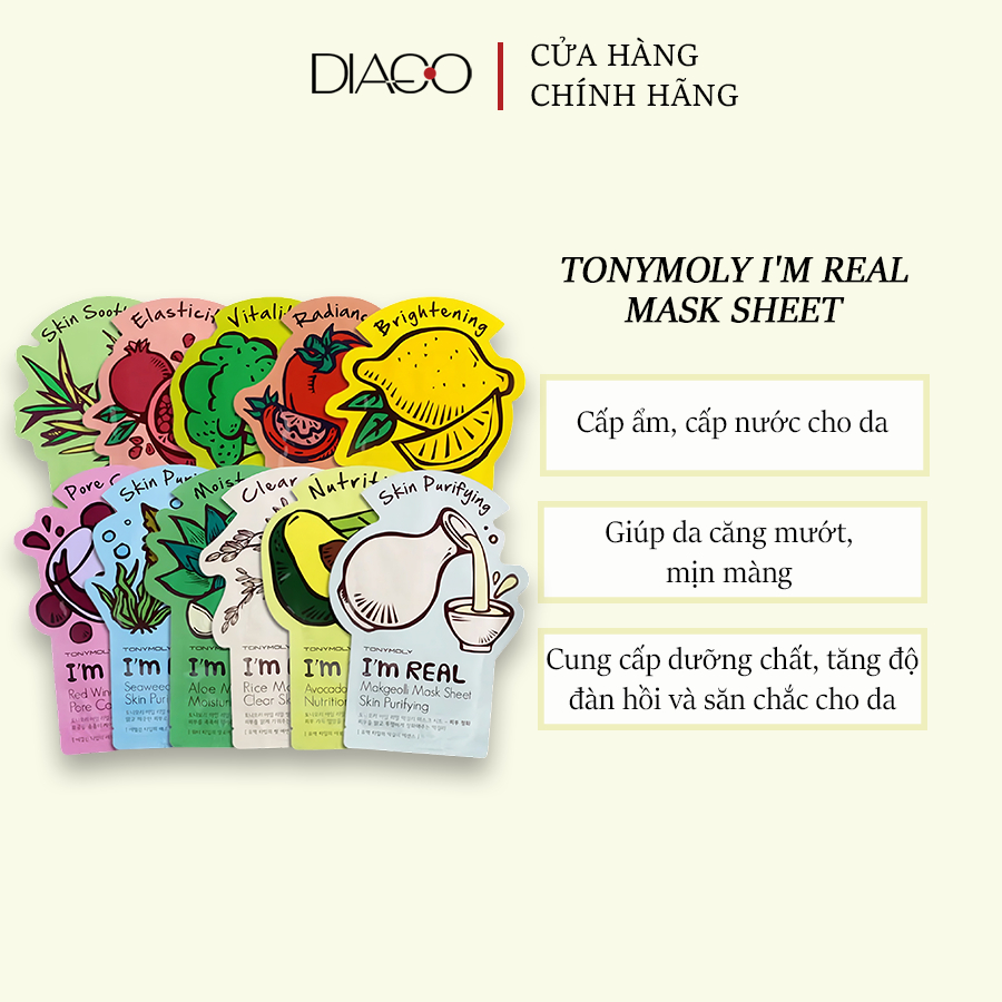 TONYMOLY I'M REAL MASK SHEET - MẶT NẠ DƯỠNG DA TRÁI CÂY - 21ML