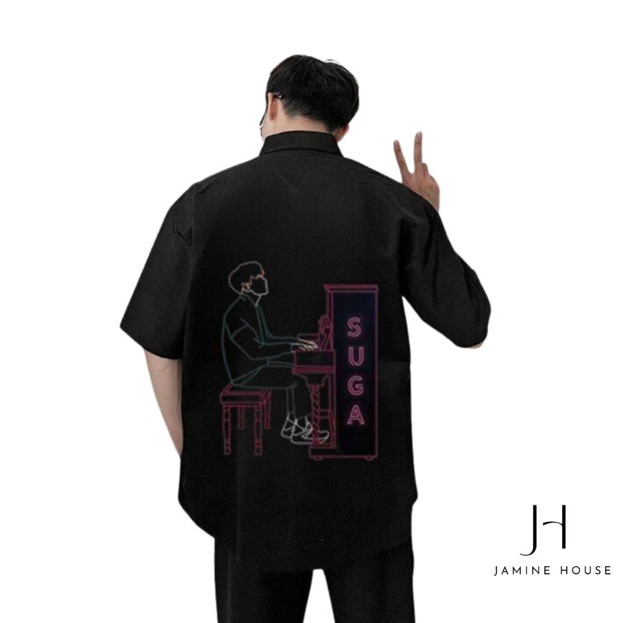 Áo Sơ Mi Tay Lỡ JAMINE HOUSE Form Rộng In Hình SUGA Ulzzang Unisex