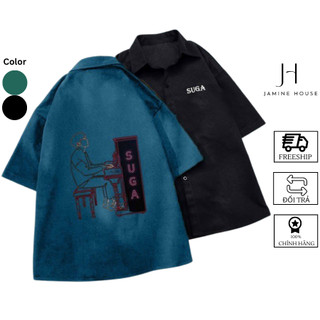 Áo Sơ Mi Tay Lỡ JAMINE HOUSE Form Rộng In Hình SUGA Ulzzang Unisex