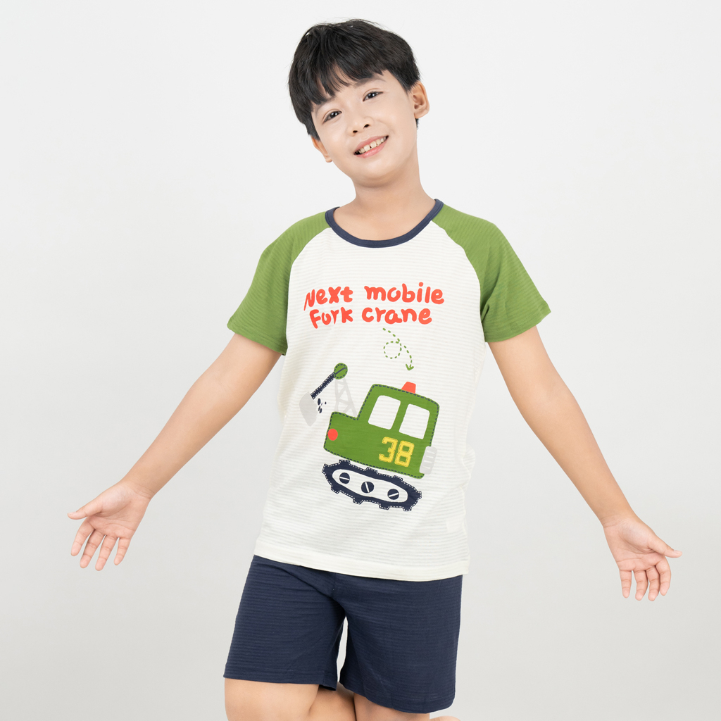 Đồ bộ quần áo thun cotton dành cho bé trai, bé gái mặc nhà mùa hè Unifriend Hàn Quốc U2022-7. Size đại 5, 6, 8, 10 tuổi