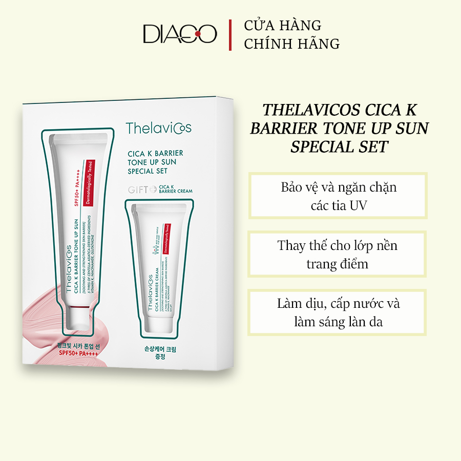 THELAVICOS CICA K BARRIER TONE UP SUN SPECIAL SET - BỘ ĐÔI KEM CHỐNG NẮNG RAU MÁ NÂNG TONE TẶNG KÈM KEM DƯỠNG - 50G