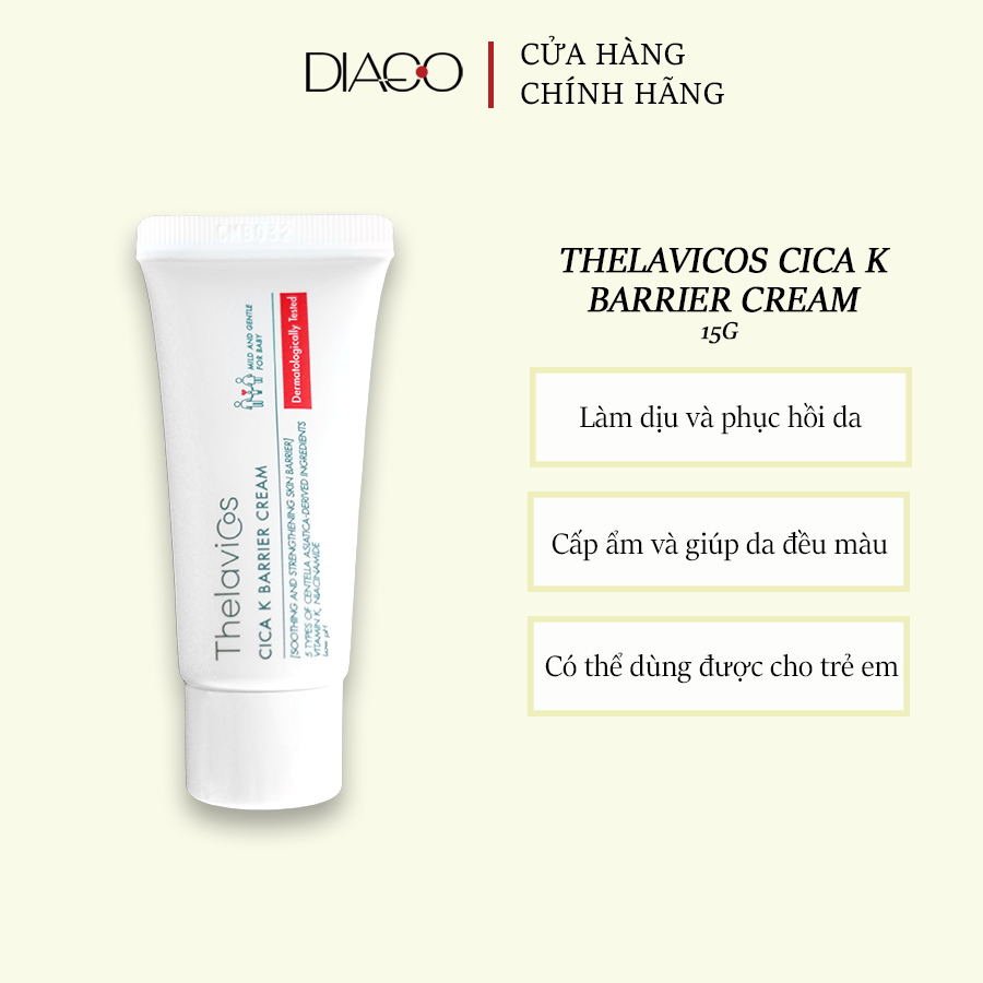 THELAVICOS CICA K BARRIER CREAM - KEM PHỤC HỒI, DƯỠNG DA TỪ RAU MÁ, VITAMIN K CHĂM SÓC DA NHẠY CẢM - (SAMPLE 15G)