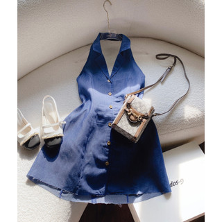 ĐẦM JEAN DENIM CỔ YẾM HỞ LƯNG PHỐI NÚT