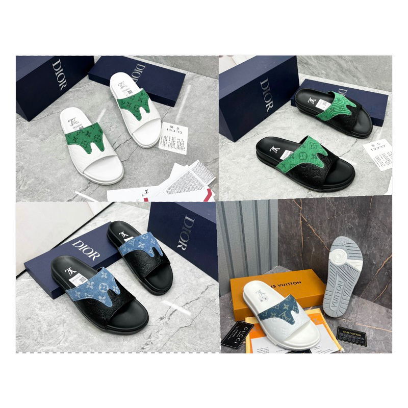 Dép lê LV bản vá da full 4 màu đế cao su cao cấp