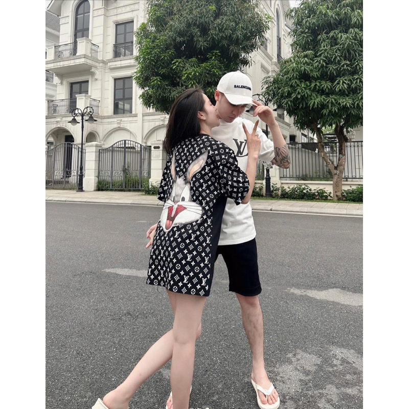 Áo phông Thỏ L.V Nam Nữ Cotton Không Xù Form Rộng