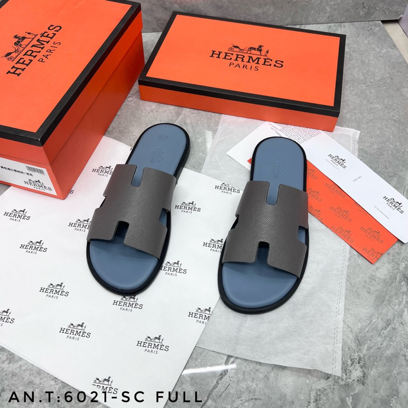 Dép HM bản đế gỗ quai da màu ghi đá trẻ trung hàng fullbox