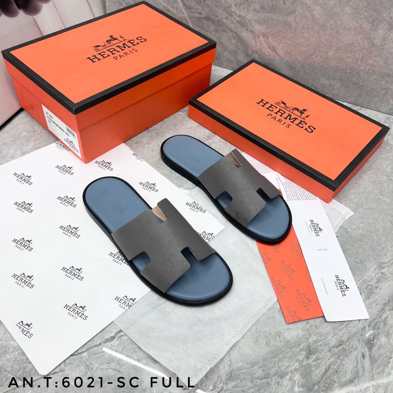 Dép HM bản đế gỗ quai da màu ghi đá trẻ trung hàng fullbox