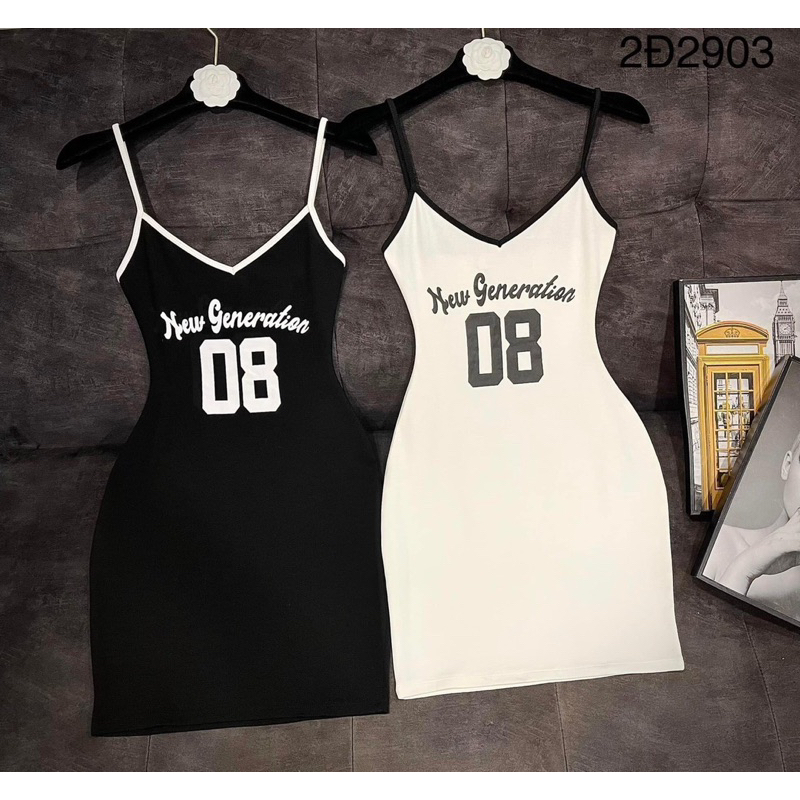 Đầm 2 Dây Cúp Mút Ngực Viền Cổ V 08 Dáng Ngắn Chất Borip Mát Mịn