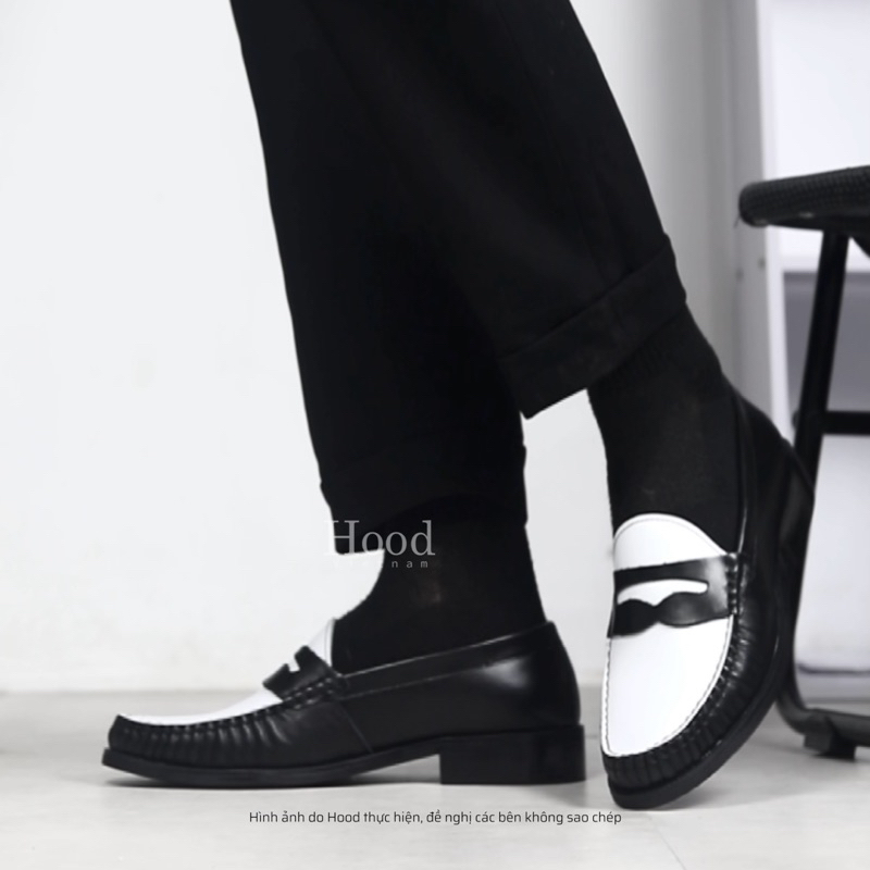 Giày PENNYLOAFER white black - Da bò NAPPA cao cấp - Đế phíp gỗ cao cấp