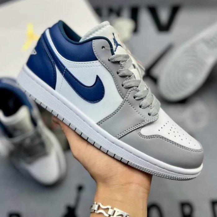 Giày Jordan Mũi Xám Gót Xanh,Giày JD Nike_Jordan 1 Low Stealth French Blue Hàng Cao Cấp Full Box Bill