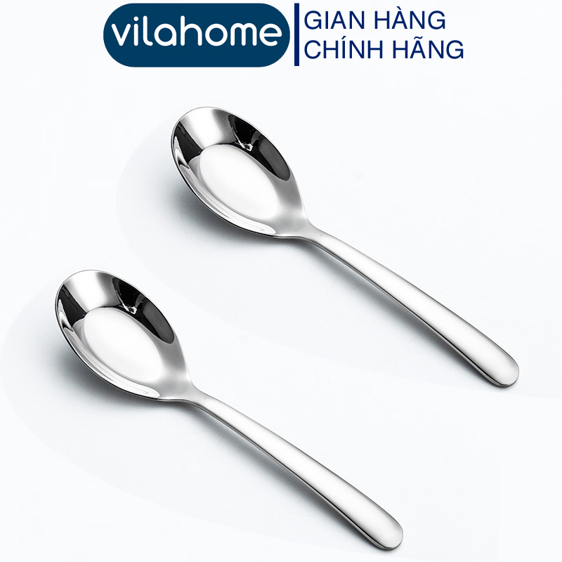 Thìa Inox Cao Cấp, Muỗng Ăn Phở Inox Cán Trơn Dài 16.2 cm, Hàng Cao Cấp Sáng Bóng Bền Đẹp Vilahome NO 0501