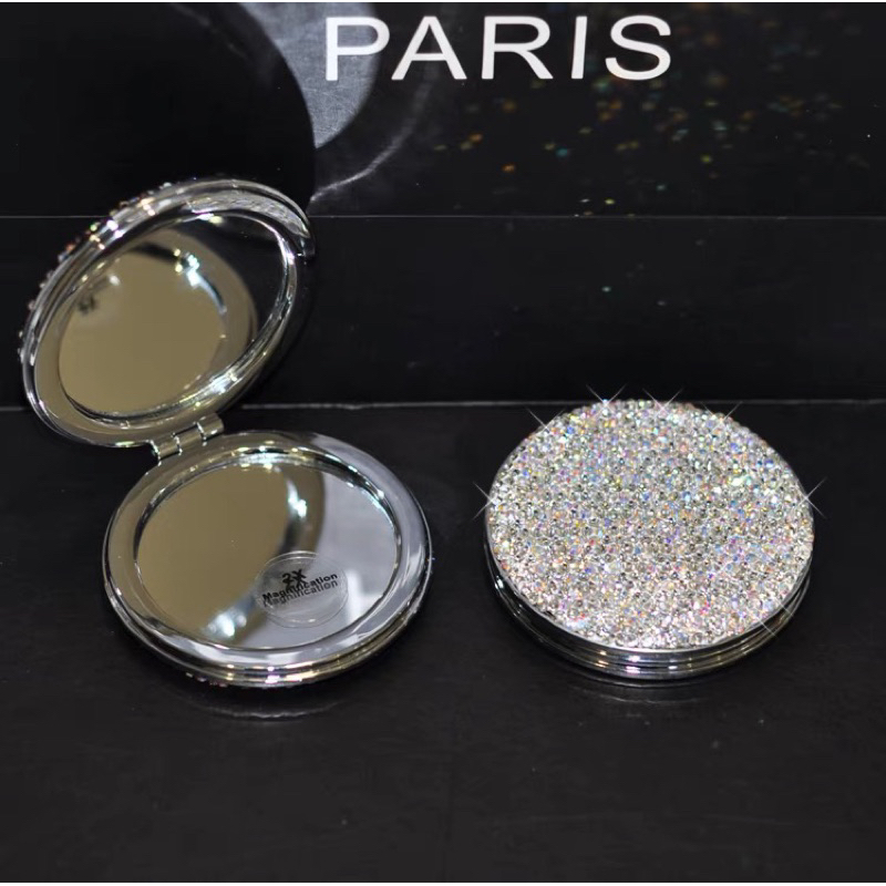 HOẢ TỐC HCM Gương trang điểm mini 2 mặt gấp gọn tiện lợi đính đá lấp lánh bling bling