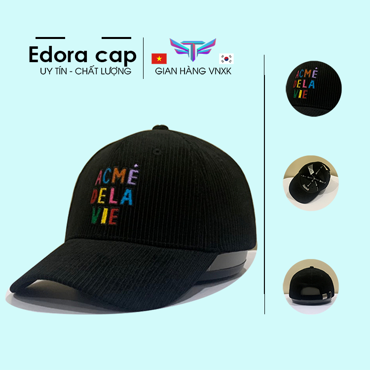 Nón kết Mũ lưỡi trai AD.LV Nhung Tăm đen logo thêu tinh tế dành cho mọi lứa tuổi Free size