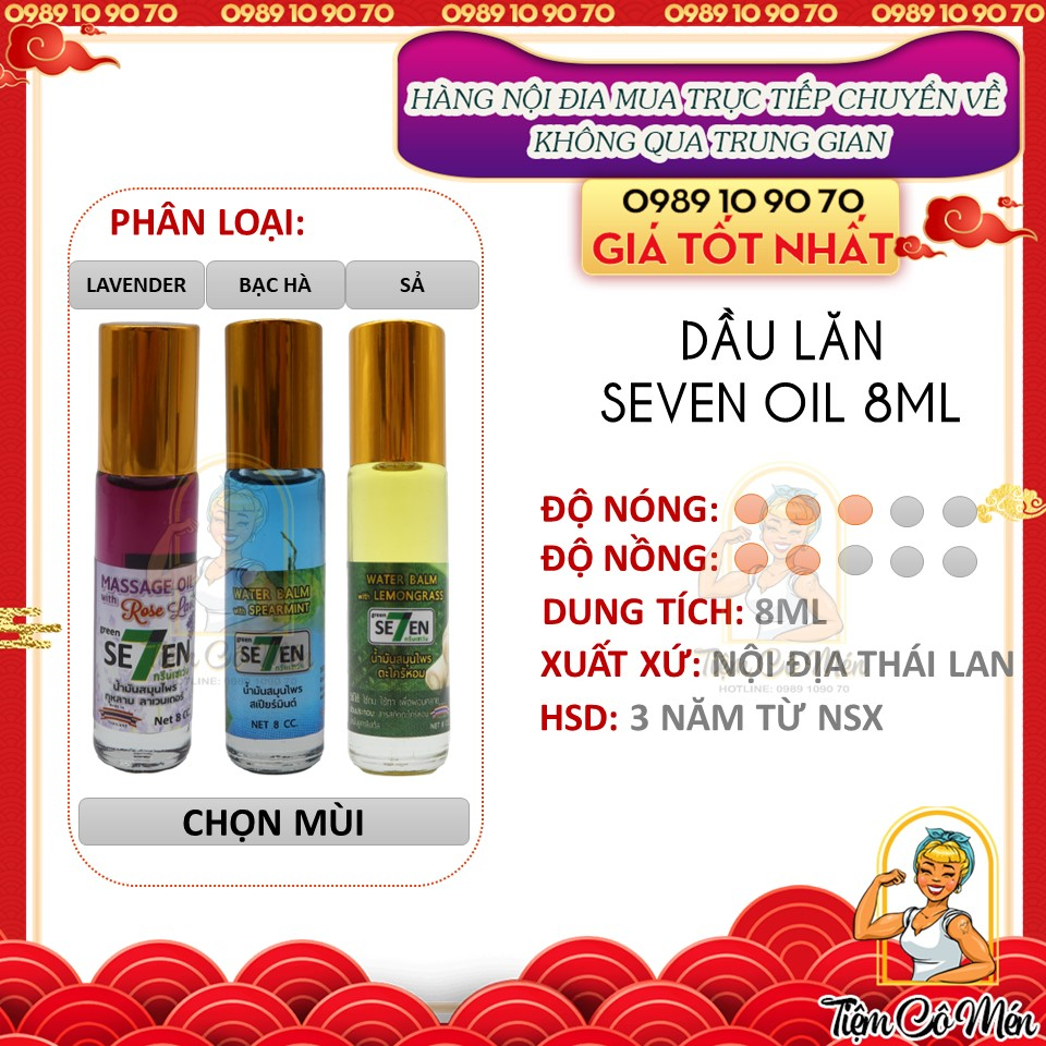 DẦU LĂN THẢO DƯỢC GREEN SEVEN OIL - ĐỦ HƯƠNG - 8ML