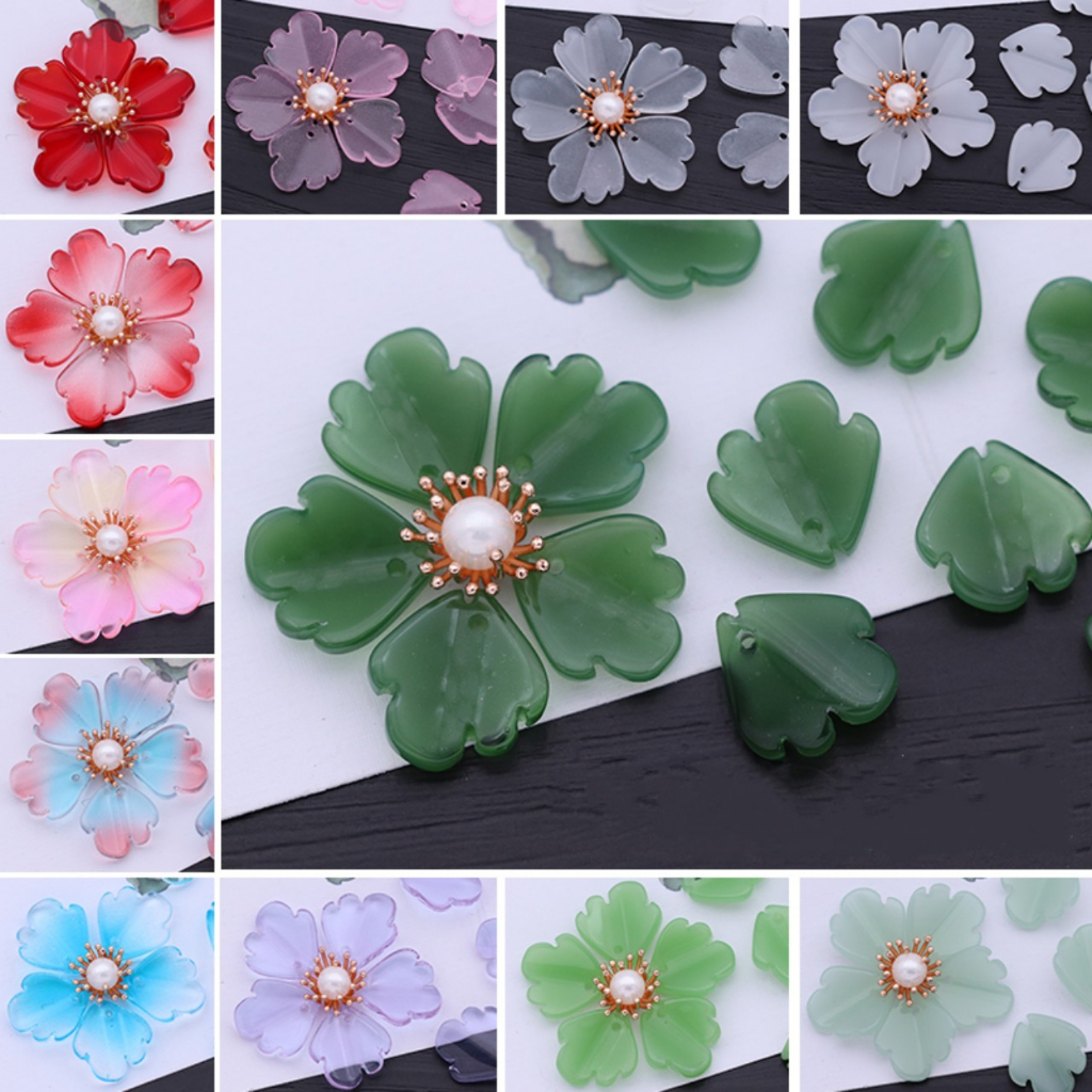 5 Cánh hoa thủy tinh 15*16mm hình 'Mẫu Đơn' nhiều màu sắc- Phụ kiện nguyên liệu làm trâm trang sức thủ công