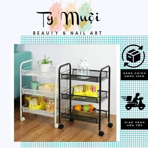 {SIÊU TỐC 30PHÚT }Kệ sắt đa năng , Xe 3 tầng có bánh xe chuyên đựng đồ spa + đồ dùng gia đình