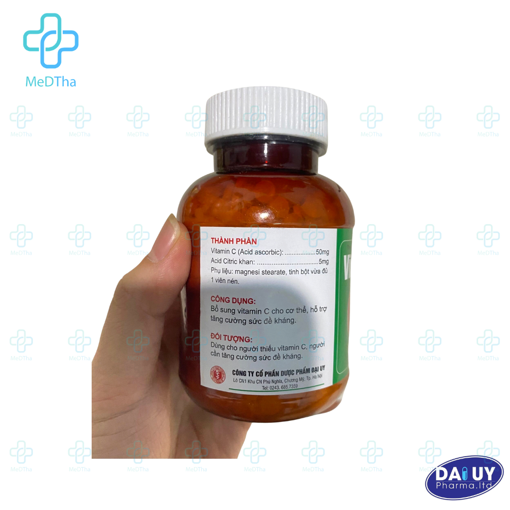 Vitamin C Đại Uy - Viên Uống Bổ Sung Vitamin C, Tăng Sức Đề Kháng, Bền Vững Thành Mạch (Lọ 100/1000 Viên) [Chính Hãng]