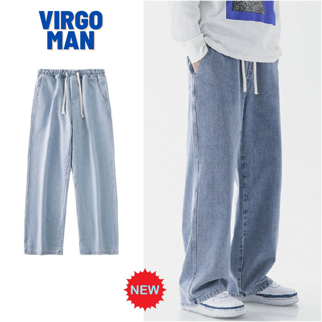 Quần jean nam ống rộng lưng thun cạp chun phong cách-VIRGO MAN-Quần baggy nam trơn HOT TREND 2023