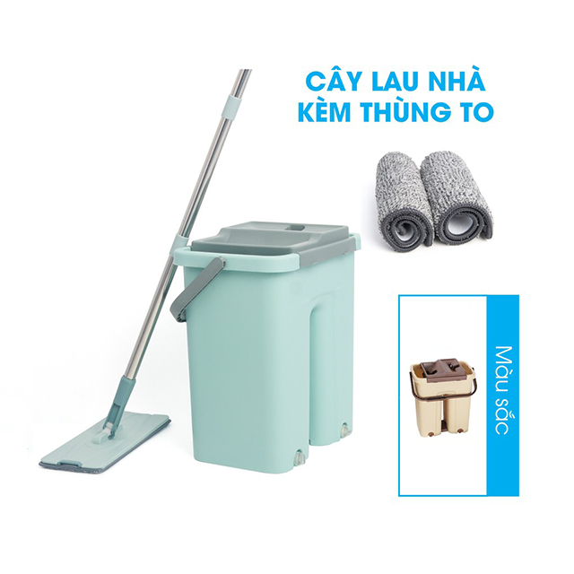 Bộ chổi lau nhà 360 độ cây lau nhà tự vắt kèm thùng chính hãng cao cấp tặng kèm 2 bông lau