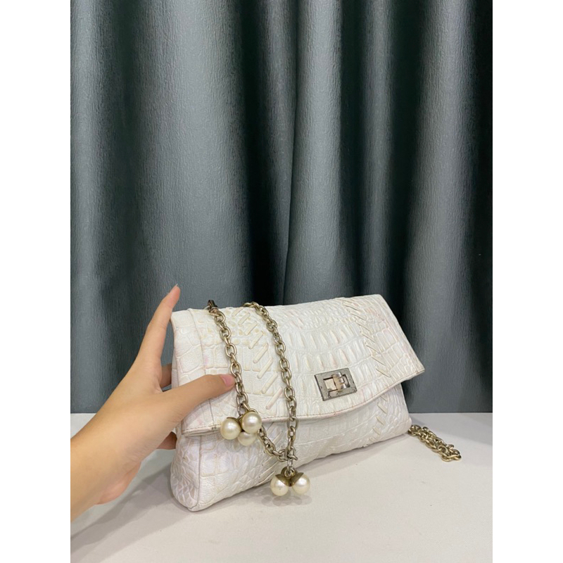 Túi si hiệu MICHAA của Hàn đeo vai da bò dập vân cá sấu