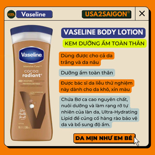 Vaseline dưỡng ẩm toàn thân Vaseline Cocoa radiant body lotion 295ml