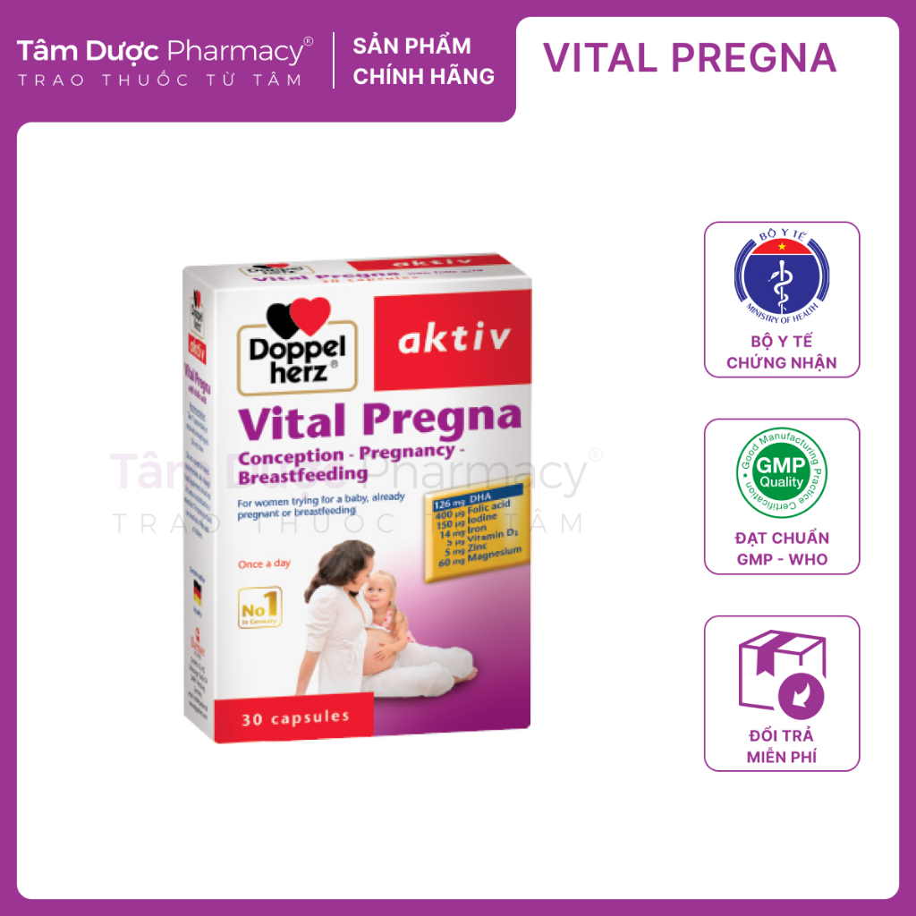 [NHẬP KHẨU ĐỨC] Doppelherz Aktiv Vital Pregna - Viên uống bổ sung Vitamin và khoáng chất cho bà bầu 