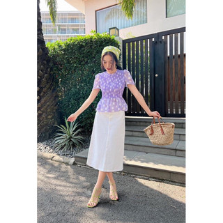 Áo peplum tím hoa cúc OLV size S newtag
