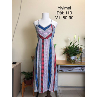 Váy si tuyển 2hand 2 dây, voan kẻ, hở lưng, dây lưng điều chỉnh được