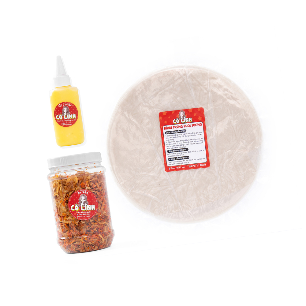 Combo 300g Bánh Tráng Phơi Sương Kèm 1 Hũ Tép Và 100g Bơ Vàng Béo Ngậy - Ăn Vặt Cô Linh