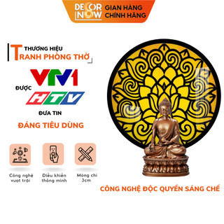 Đèn hào quang phật in tranh trúc chỉ cnc decornow 30,40 cm, trang trí ban thờ, hào quang trúc chỉ vân gỗ dcn-tcc18