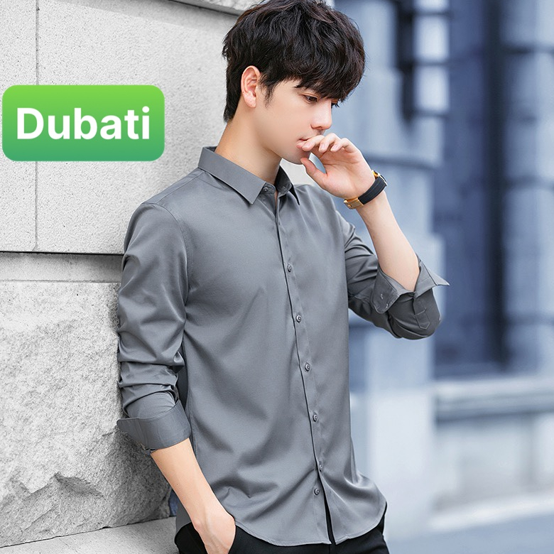 ÁO SƠ MI NAM TRẮNG XÁM TAY DÀI CHẤT LỤA CHỐNG NHĂN PHONG CÁCH CAO CẤP - DUBATI FASHION