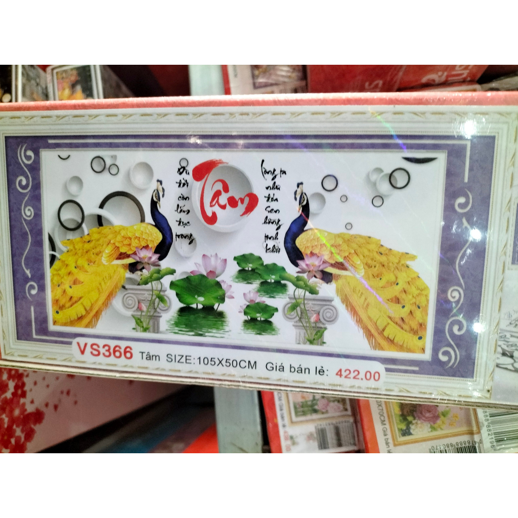 Tranh đính đá ABC , thêu chữ thập tự làm chữ tâm hoa sen