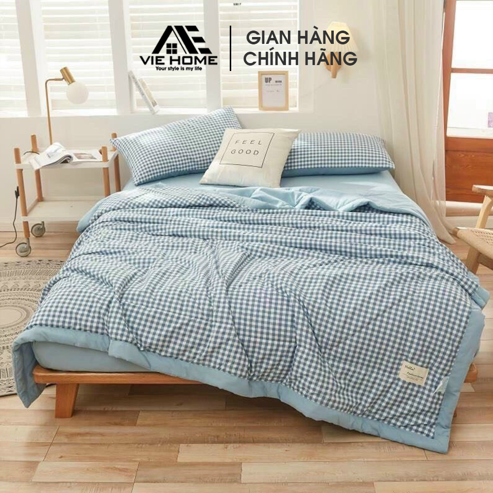 Bộ Chăn Chần Ga Giường Vỏ Gối 5 Món Cotton Đũi VIE Home - Bedding Cao Cấp Hoa Lá  Đủ Size Nệm M6/M8