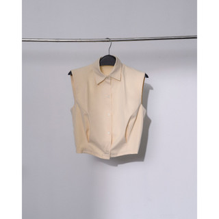 Áo sơ mi crop khoét tay cá tính - vải thô hàn nhập khẩu - màu beige