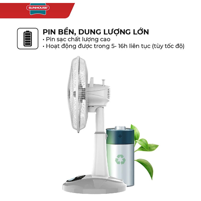 Quạt SUNHOUSE Tích Điện SHD7228 - 9 Tốc Độ Gió - Hoạt Động Liên Tục 16h - Không Gây Tiếng Ồn - Dễ Dàng Di Chuyển