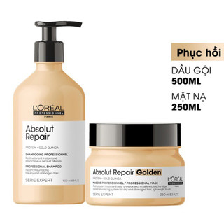Combo dầu gội + hấp dầu nhũ vàng L'Oreal Serie Expert Absolut Repair Golden 500/250ml