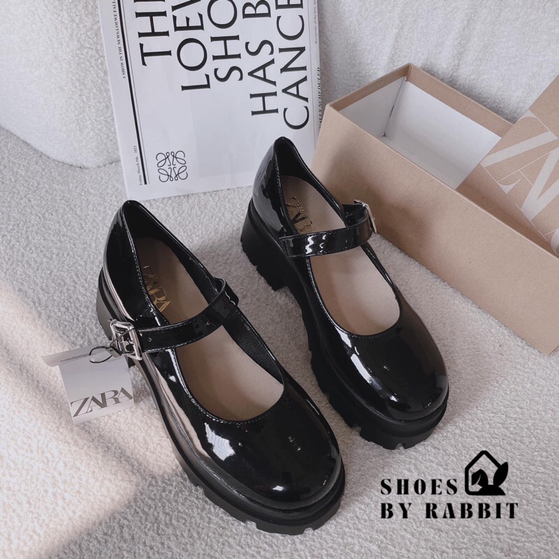 Giày mary jane, giày da bóng đế cao, giày quai ngang