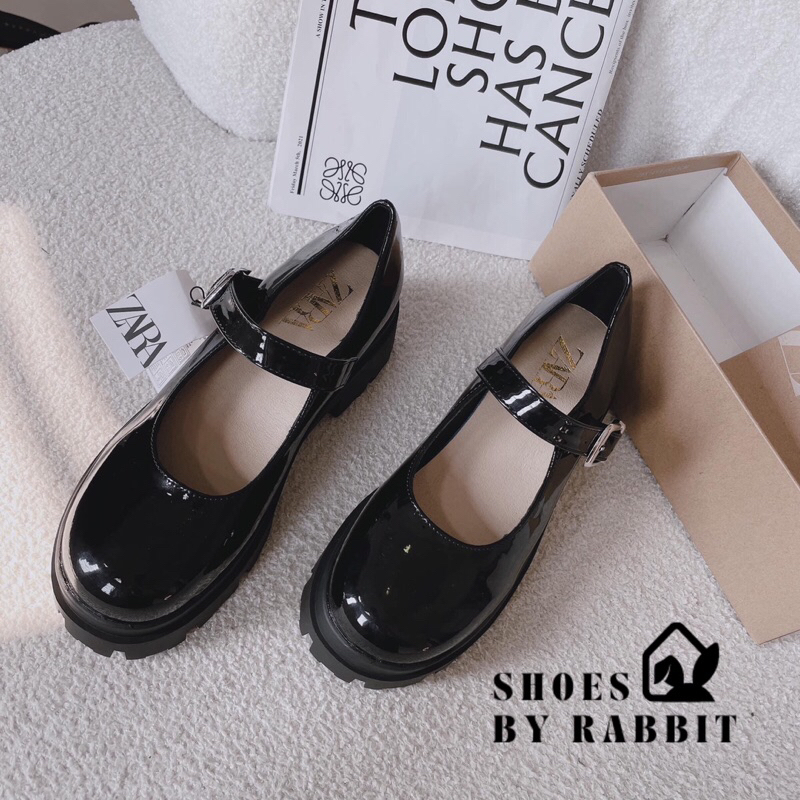 Giày mary jane, giày da bóng đế cao, giày quai ngang